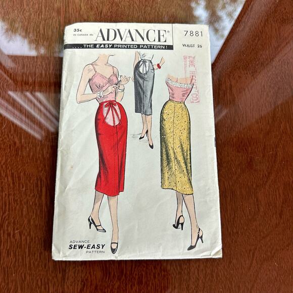 Vintage 1950s Advance Easy Sew Maternity Pencil Skirt Pattern 7881 Waist 26 - Picture 1 of 7